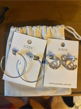 J. Crew Silver Hoop / gold embellished hoop Earring Duo
